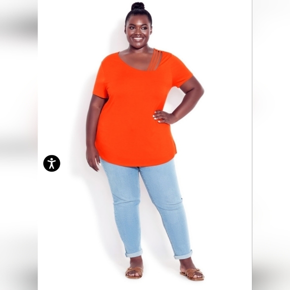 NWT Avenue V-Neck Cut-Out Top in Tangerine - Picture 6 of 8